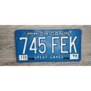 Michigan License Plate #754FEK  Blue Great Lakes-Collectible Man Cave